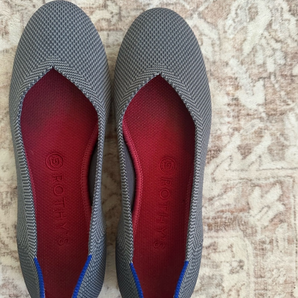 Rothy's Gray Flats with Red Interior
